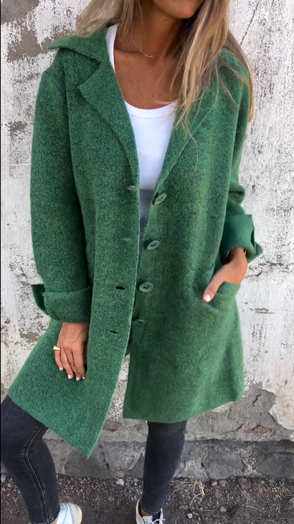 Jill - Cappotto Casual Lungo con Risvolto per l'Autunno