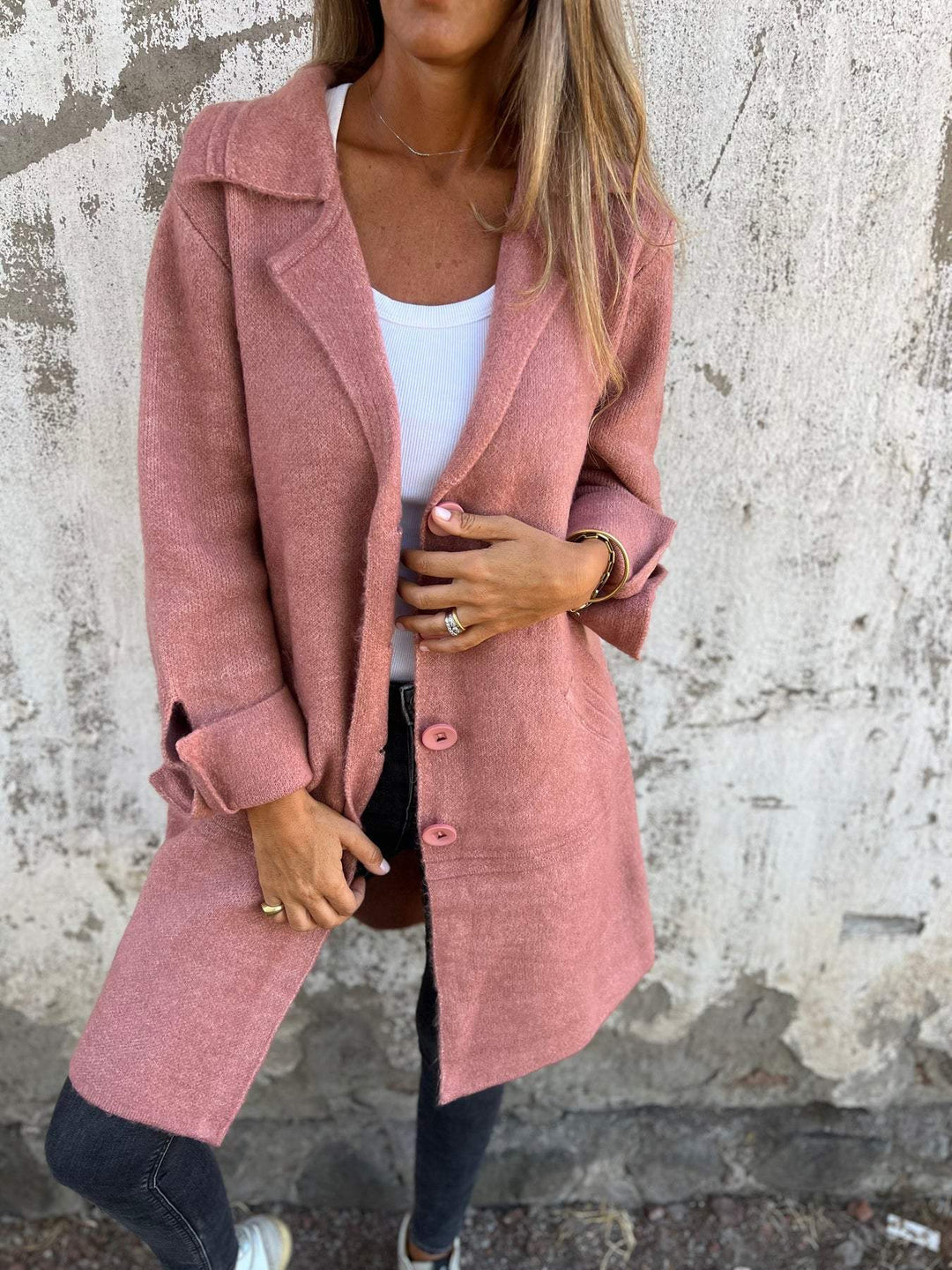 Jill - Cappotto Casual Lungo con Risvolto per l'Autunno