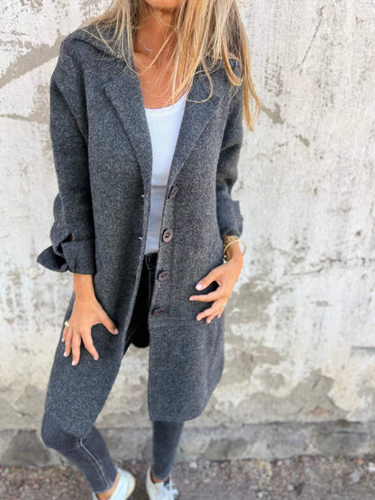 Jill - Cappotto Casual Lungo con Risvolto per l'Autunno