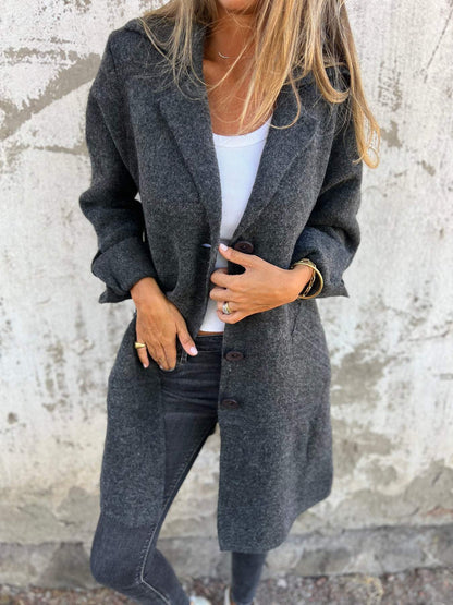 Jill - Cappotto Casual Lungo con Risvolto per l'Autunno